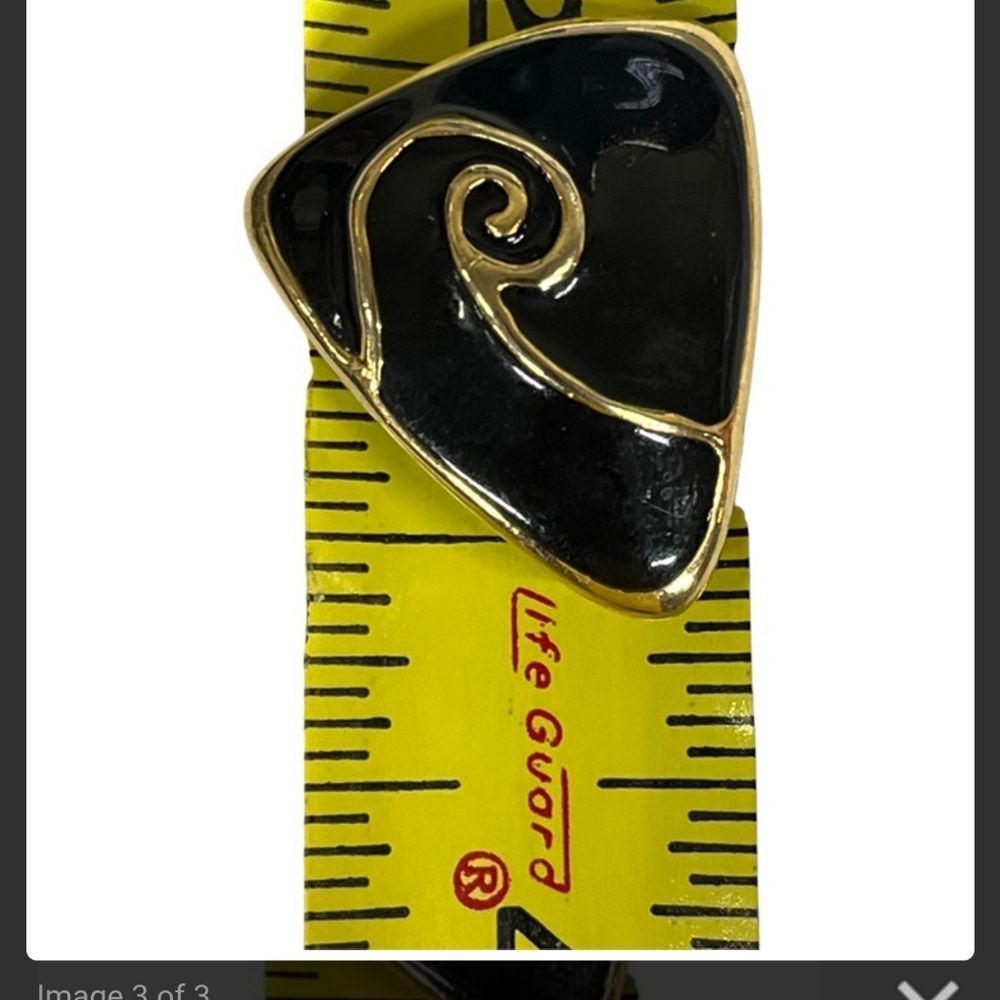 Givenchy Designer Signed Vintage Enamel Elegant Black Gold Plated Clipon Earring - Picture 8 of 13